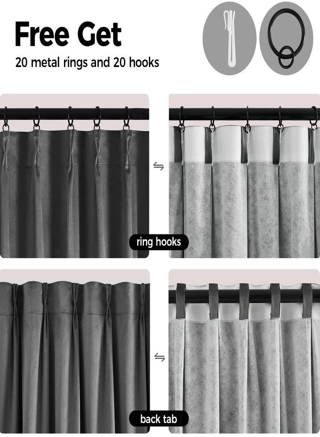 Swandream Pinch Pleated 100% Blackout Curtains for Bedroom, Grey Velvet Curtains for Living Room, Black Out Curtain 90 inch Long Room Darkening, Blackout Pinch Pleat Drapes with Hooks 2 Panels - Image 3